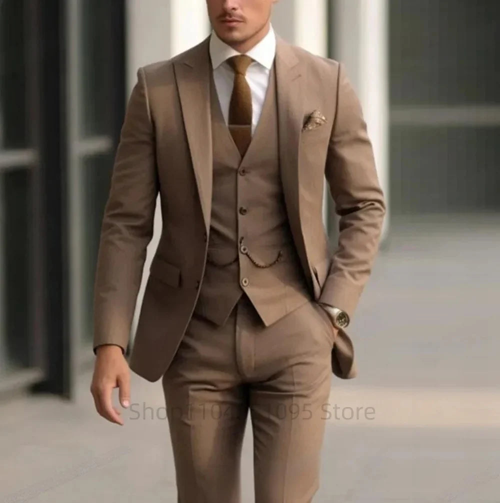 Green Mens Suits Casual 3 Pieces Slim Fit Notch/Peak Lapel Formal Wedding Groom Wear Blazer Tuxedos for Party(Blazer+Pants+Vest)