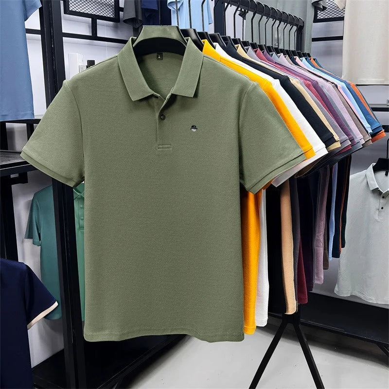 Men's Cotton100% High End Brand Lapel Polo Shirt Summer New Solid Color Print Short Sleeve T-Shirt Casual Breathe Men's Clothing