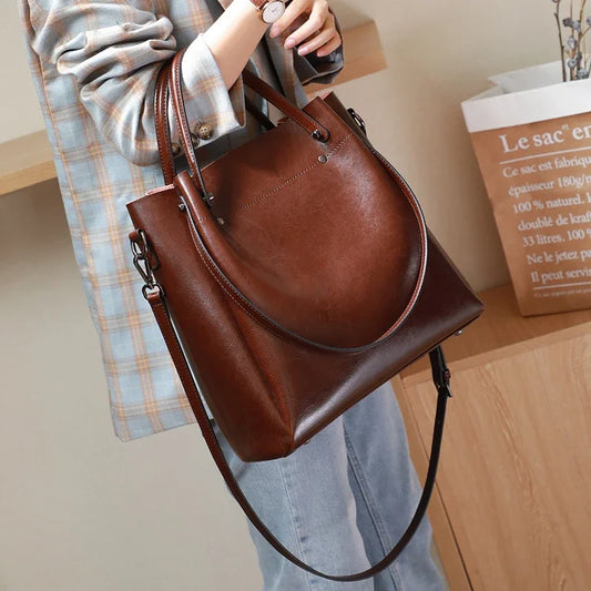 Women's Natural Cow Genuine Leather Handbags Female Natural Cowhide Crossbody Bag Ladies Multiple Large Capacity Shoulder Bags
