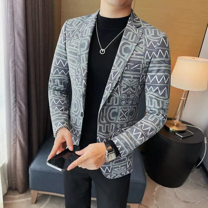High Quality Men's Printed Suit Jacket for Men Autumnn Fashion Slim Fit Casual Business Blazers Wedding Social Dress Coats 4XL-M