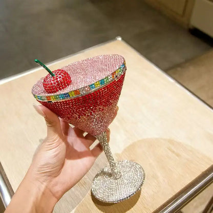Cherry Martini Gold Rhinestone Evening Cocktail Party Handbag Women Luxury Bling Crystals Wedding Bridal Clutch Purses