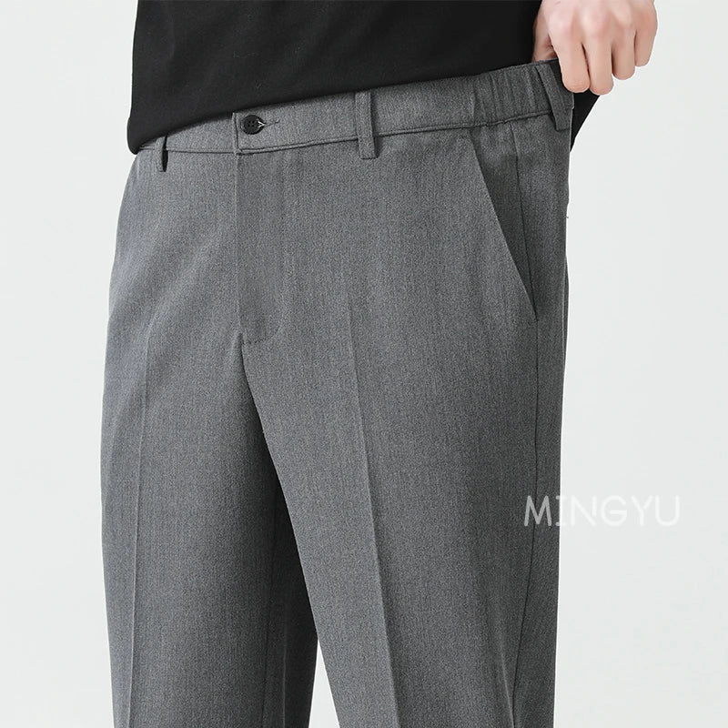 High Quality Lyocell Blend Summer Ankle Length Pants Men Business Elastic Waist Formal Suit Korean Social Work Trousers Male 40