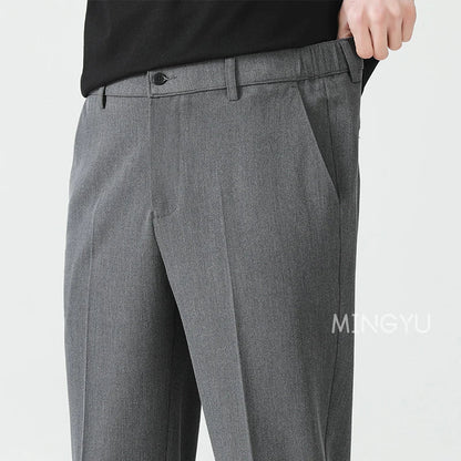 High Quality Lyocell Blend Summer Ankle Length Pants Men Business Elastic Waist Formal Suit Korean Social Work Trousers Male 40