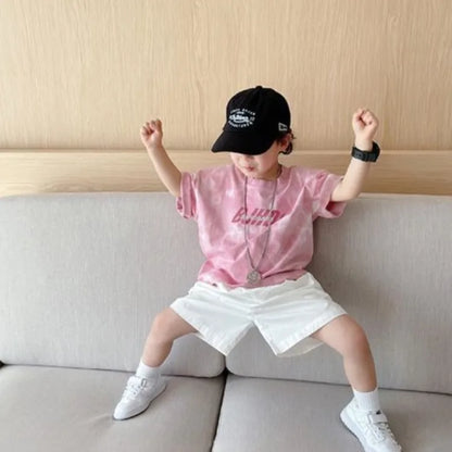 2025 New 100% Cotton Kids Tie Dye Short Sleeve T-Shirt Summer Boys Girls Clothing