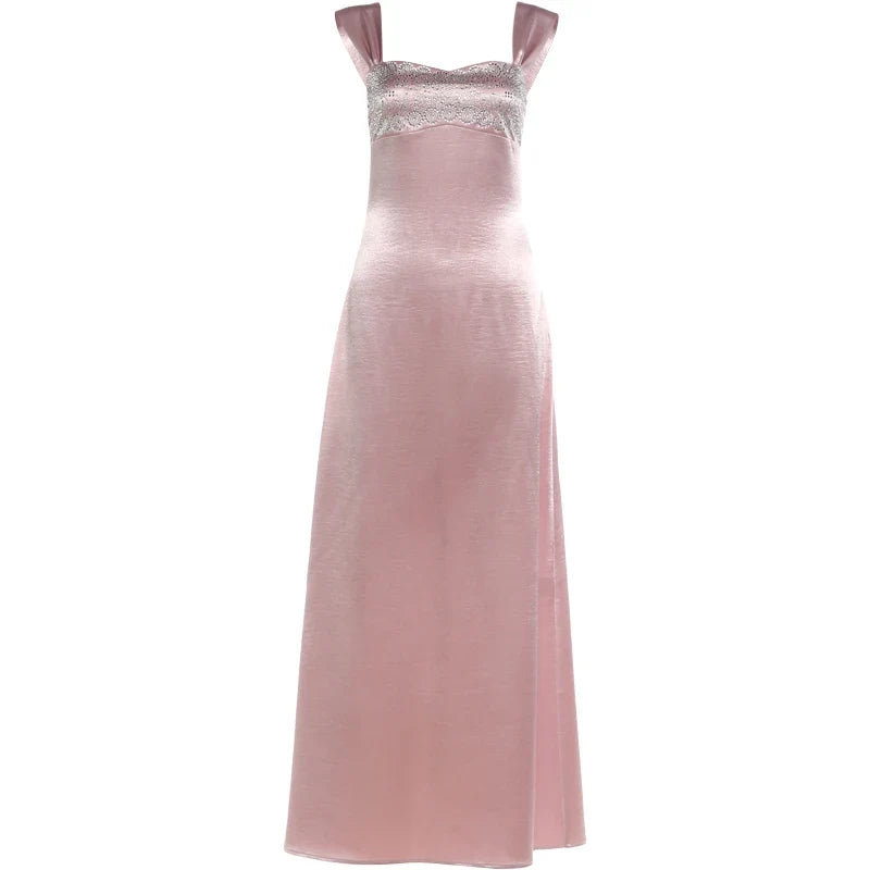 Elegant Strap Dress Women Low-Neck Patchwork Classic Evening Sexy Stain Valentine's Day Dating Slim Coquette Long Bodycon