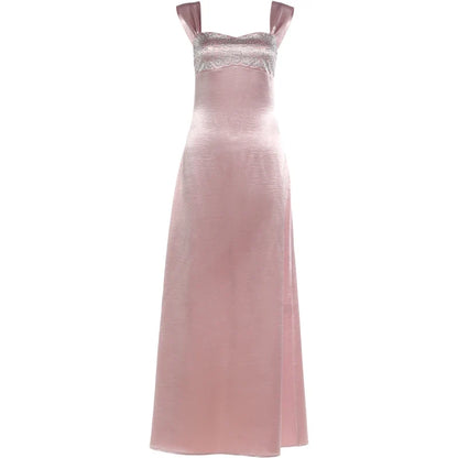 Elegant Strap Dress Women Low-Neck Patchwork Classic Evening Sexy Stain Valentine's Day Dating Slim Coquette Long Bodycon