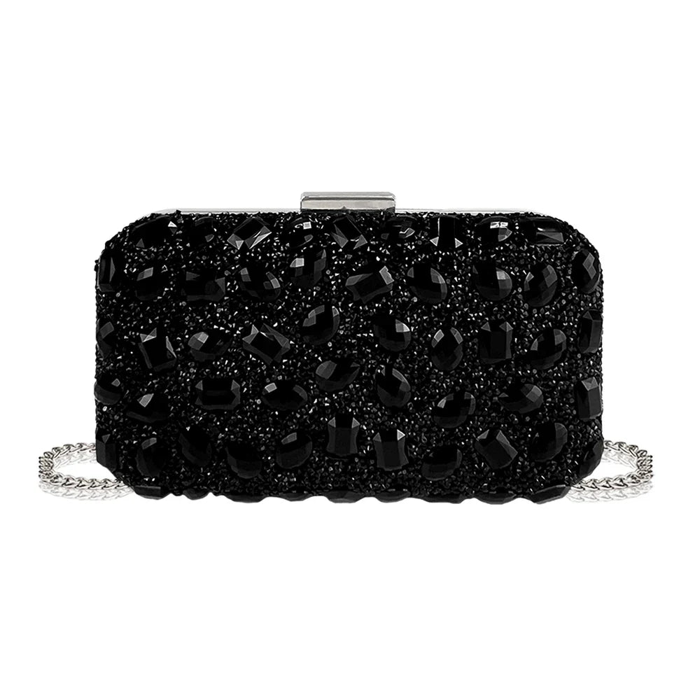 Fashionable and Luxurious, Simple Rhinestone Party Clutch and Box Bag, Exquisite and Elegant Women's Evening Bag, Paired with a Gorgeous Rhinestone Pendant Necklace, Bracelet, and Earrings Four-Piece Set, Perfect Wallet for P