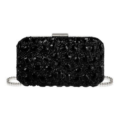 Fashionable and Luxurious, Simple Rhinestone Party Clutch and Box Bag, Exquisite and Elegant Women's Evening Bag, Paired with a Gorgeous Rhinestone Pendant Necklace, Bracelet, and Earrings Four-Piece Set, Perfect Wallet for P