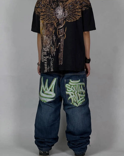 Y2K American Jeans Mens Oversized Retro Hip-Hop Wide-Leg Pants Harajuku Trend Rock Women Straight Pants