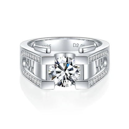 1ct 2ct Moissanite Ring For Men 925 Sterling Silver with White Gold Plated Wedding Band Man Rings Luxury Fine Jewelry