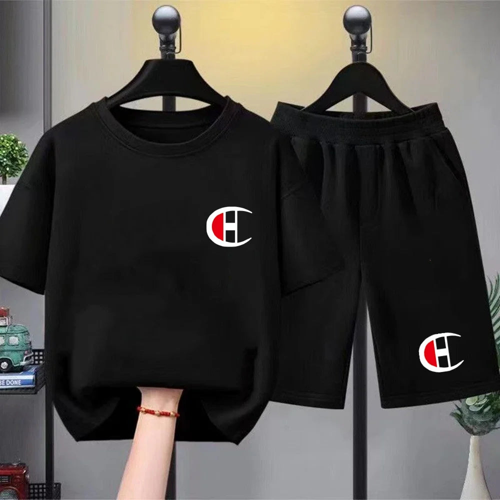 2026 Summer Kids White T-shirt+Shorts Two-Piece Set Idol Print Boys Girls Toddler3-12Yrs Sports Casual Brand Clothes