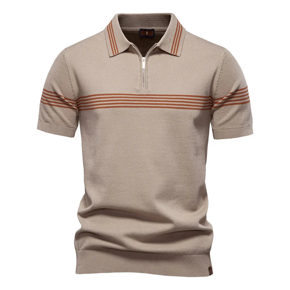 ‌2025 Men's Slim Fit Solid & Striped Business Casual Polo Shirts Breathable Short Sleeve Comfort Top for Office Social Summer