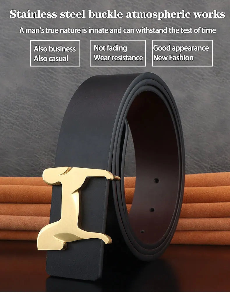 High grade Stainless steel horse slide buckle men belts 3.8cm wide genuine leather Waistband cowboy casual ceinture homme