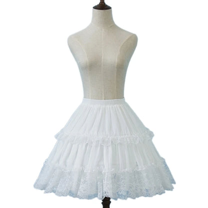 Womens Elastic Waist 2 Hoop Petticoat Ruffle Lace Short Half Slip Underskirt