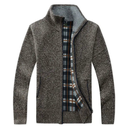 Men Plaid Cardigan V-neck Fleece Sweater Men's  Autumn Clothing Classic Cardigans Jacket Button Mens Knitting Outwear