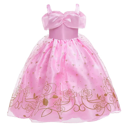 Sleeping Beauty Aurora Princess Dress Cosplay Off Shoulder Kids Gifts Fancy Halloween Party Girl Baby Lace Dress Set