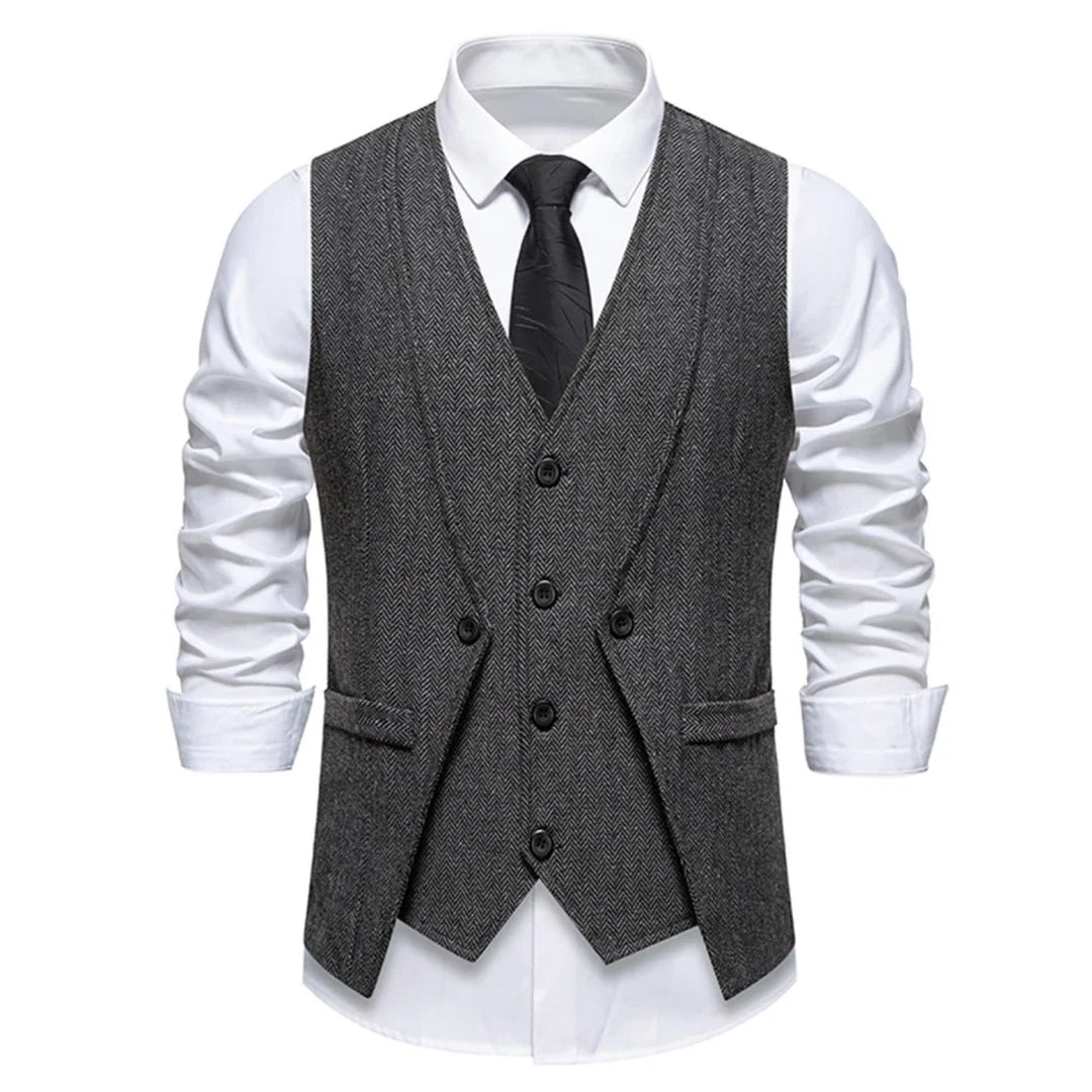 Men Vest Brown Herringbone Single Button V Neck Waistcoat For Wedding Banquet Office Business Work Casual Daily Men Suit Vest
