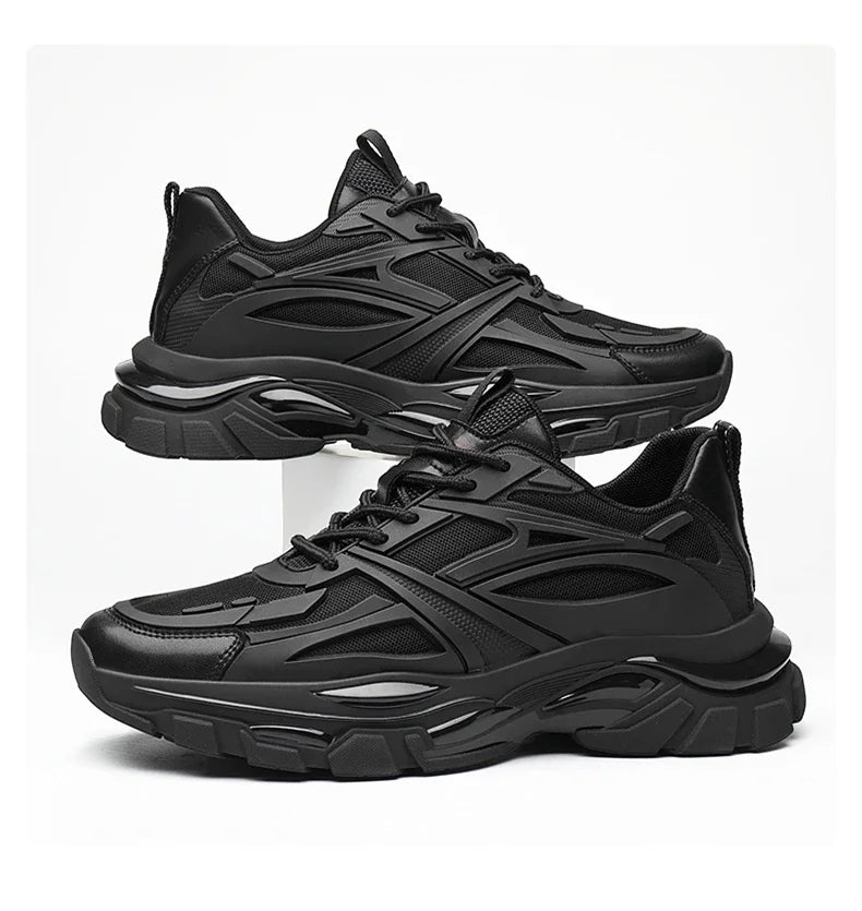 Four Seasons Thick and height-increasing sports shoes, men's genuine leather mesh casual men's shoes, trendy shoes