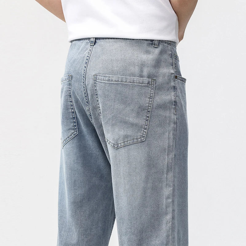 190cm Tall Man Jean Lyocell Wide Leg Denim Pant Male Extra Long Length 115cm 120cm Summer Big Clothes Light Stretch Straight Fit