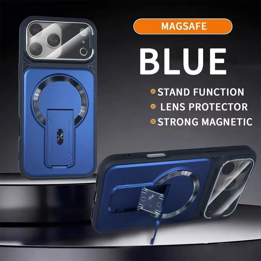For iPhone 11 12 13 14 15 16 17 Pro Max Plus Case Compatible with MagSafe Invisible Stand Flip Camera  Matte Frosted Cover
