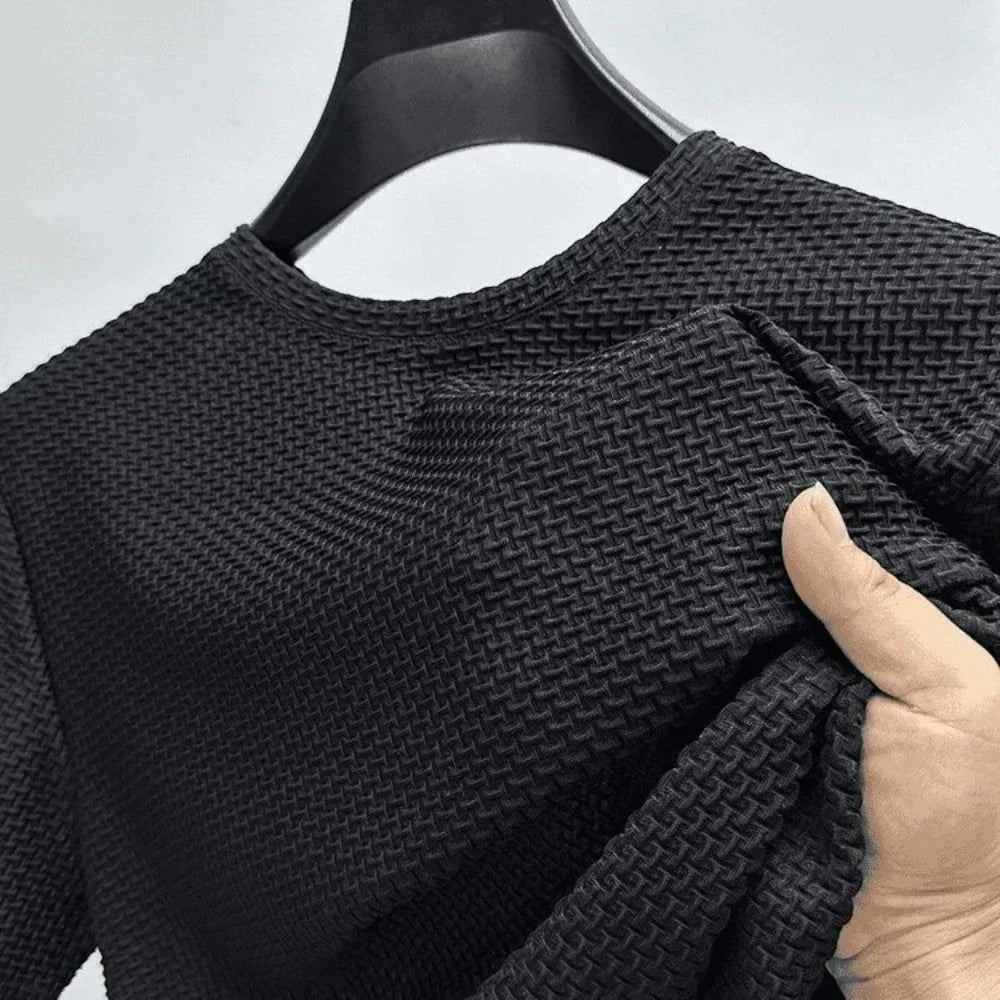Men Ice Silk Bamboo Mesh T-shirt Summer Elastic Short Sleeve Round Neck Tees Casual Slim Fit Basic Tops Trendy Male Daily Streetwear Shirts