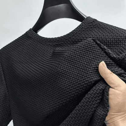 Men Ice Silk Bamboo Mesh T-shirt Summer Elastic Short Sleeve Round Neck Tees Casual Slim Fit Basic Tops Trendy Male Daily Streetwear Shirts