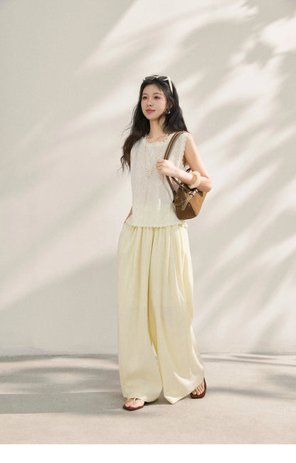 Elegant Sleeveless Lace Knit Tank Top for Women 2026 Summer New Scalloped Edge Hollow Out  Loose Casual Blouse MXF21Z3093
