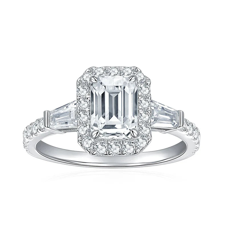 D Color Full Moissanite Ring For Women 5x7mm Emerald Cut Sparkling Rings S925 Silver Wedding Party Luxury Band Jewelry