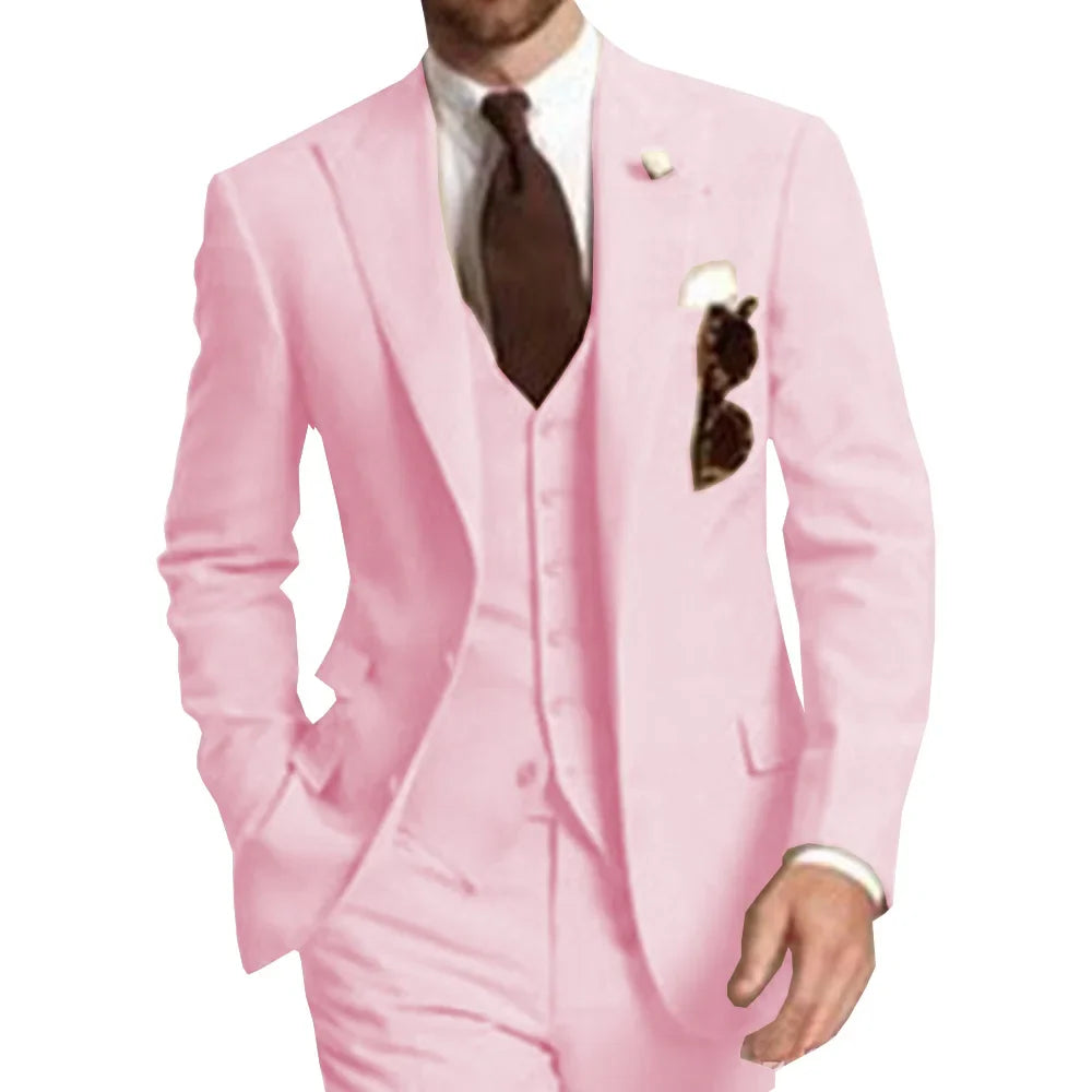Business Party Best Men wedding Suit Peaked Lapel Two Button Custom Made Wedding Groom Tuxedos Jacket Pants Vest