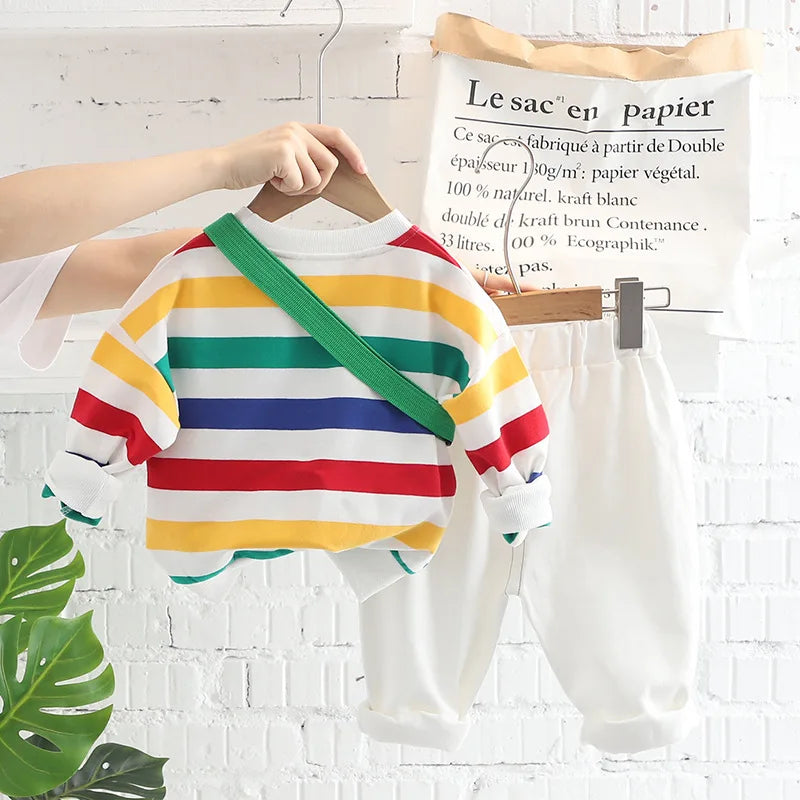 New Spring Autumn Baby Clothes Set Children Boys Long Sleeved T-Shirt Pants 2Pcs/Sets Kids Girls Clothing Infant Striped Costume
