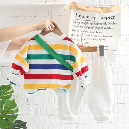 New Spring Autumn Baby Clothes Set Children Boys Long Sleeved T-Shirt Pants 2Pcs/Sets Kids Girls Clothing Infant Striped Costume
