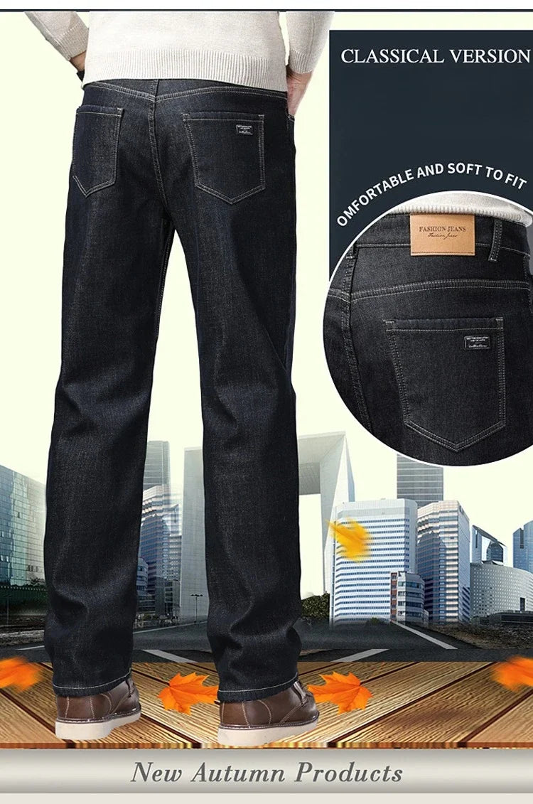 Men's Fleece Lined Thicken Jeans Winter Warm Stretch Slim Fit Denim Pants Comfortable Soft Trousers for Daily Work Wear Clothing