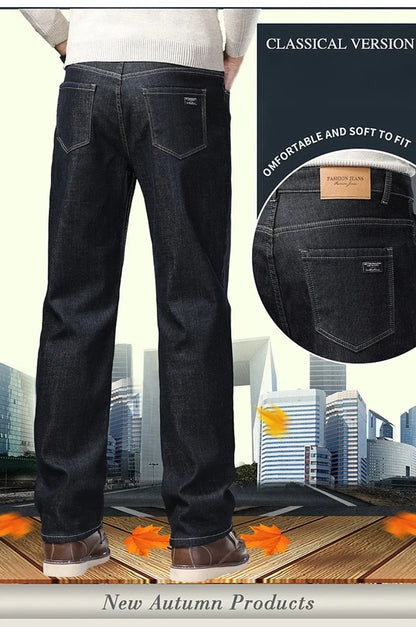 Men's Fleece Lined Thicken Jeans Winter Warm Stretch Slim Fit Denim Pants Comfortable Soft Trousers for Daily Work Wear Clothing