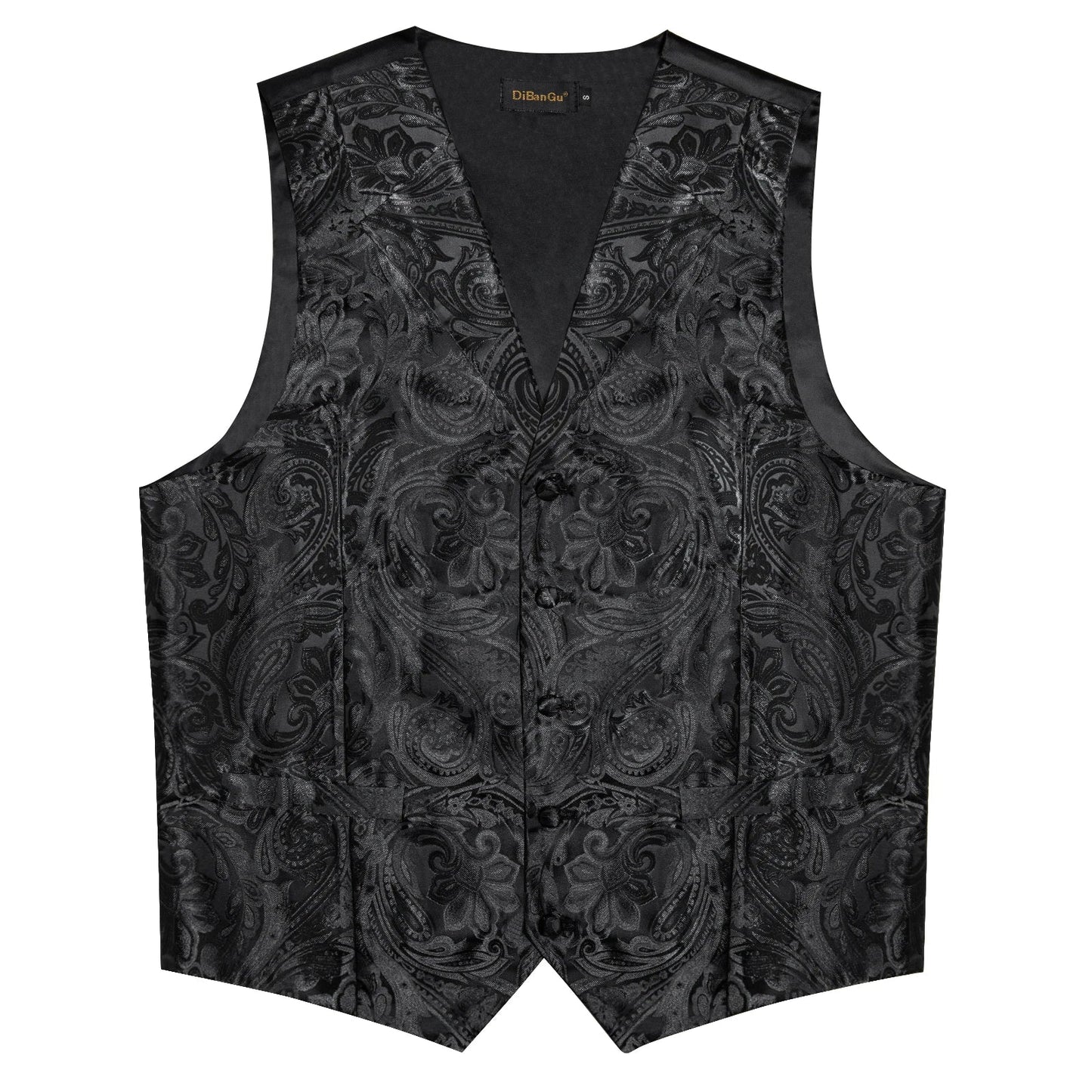Men's Suit Vest Neck Tie Set Black Paisley Waistcoat for Wedding Party Tuxedo Suits Luxury Sleeveless Jacket DiBanGu
