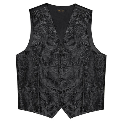 Men's Suit Vest Neck Tie Set Black Paisley Waistcoat for Wedding Party Tuxedo Suits Luxury Sleeveless Jacket DiBanGu