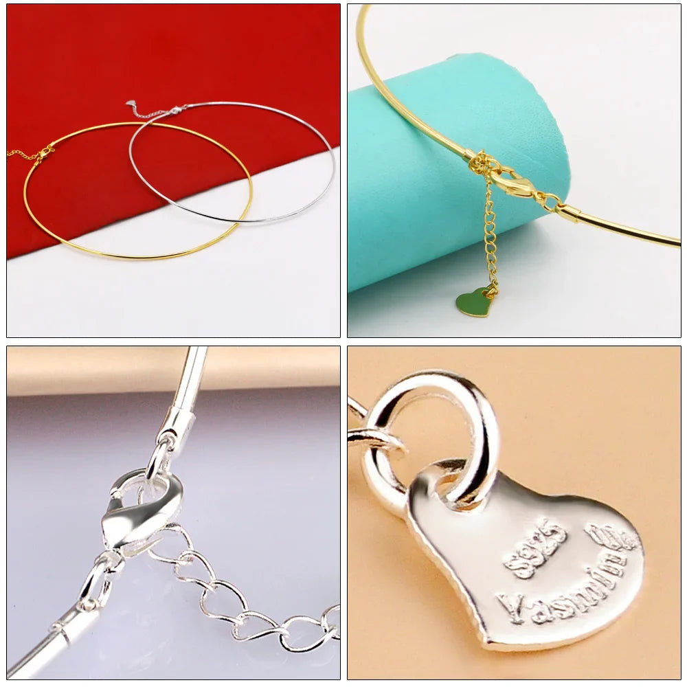 Vintage Simple 925 Sterling Silver Necklace Geometric Choker Shiny And Delicate Collarbone Chain For Women's Golden Jewellery
