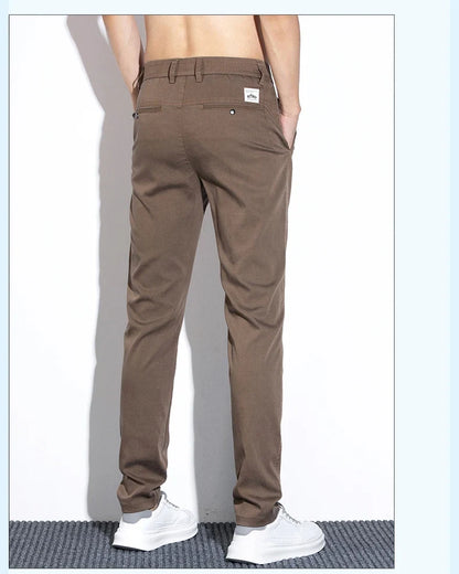 Thin Men's Pants Spring Summer Straight Casual Pants Lyocell Fabric Fashion Slim Stretch Korean Trousers Solid Color 2025 New