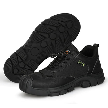 Black Leather Work Safety Shoes Waterproof Indestructible Steel Toe Cap Labor Shoes For Men Breathable Anti Smashing Sneakers