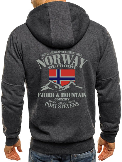 Fjords And Mountains Print Male Zipper Hoodie All-Match Fashion Streetwear Vintage Casual Clothes Autumn Loose Hooded