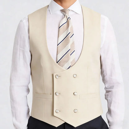 Men Vest White Solid Double Button V Neck Waistcoat For Wedding Party Banquet Business Office Work Daily Casual Men Suit Vest