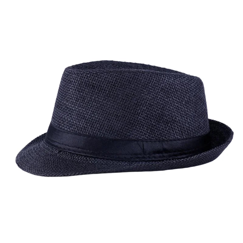 Jazz Hat British Style Linen Solid Color Hat for Men and Women Rolled Brim Couple Style Sun Hat Paper Straw Hat