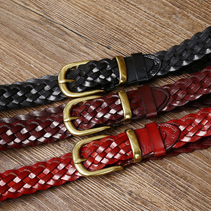 3.0 Cm Pure Cowhide Genuine Leather for Men Women High Quality Jeans Pin Buckle Knit Couple Belts Cowboy Ladies Fashion Designer