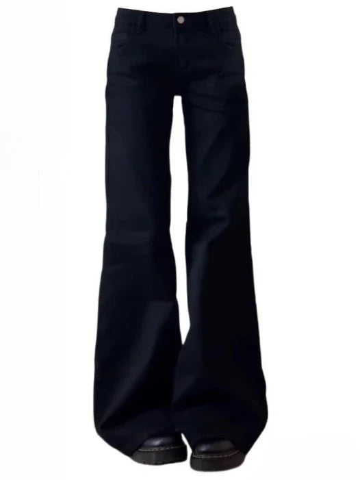 Normcore Y2K Baggy Black Denim Trouser Washed Vintage Casual Minimalist Pants Grunge High Waist Solid Color Street Retro Jeans