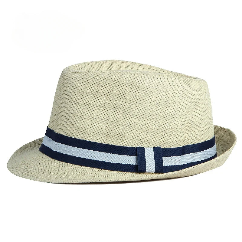 Summer Men's Jazz Hat British Retro Spy Hat Beach Casual Straw Woven Small Top Hat Female Stripe Belt Fedoras Hat Panama Cap