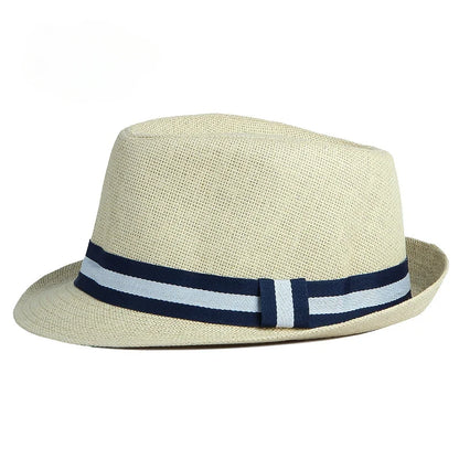 Summer Men's Jazz Hat British Retro Spy Hat Beach Casual Straw Woven Small Top Hat Female Stripe Belt Fedoras Hat Panama Cap