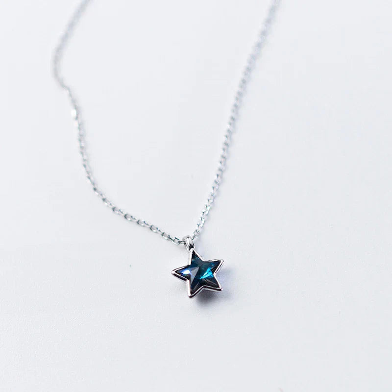 New 925 Sterling Silver Retro Mini Blue Star Charms Pendant Necklace Fit Women Adjustable Necklace Original Fine Jewelry