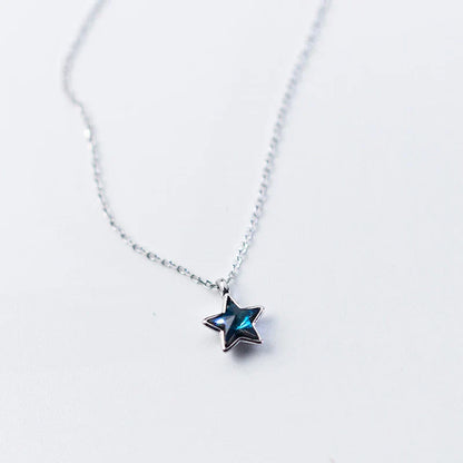 New 925 Sterling Silver Retro Mini Blue Star Charms Pendant Necklace Fit Women Adjustable Necklace Original Fine Jewelry