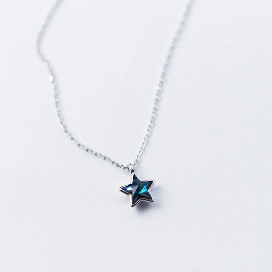 New 925 Sterling Silver Retro Mini Blue Star Charms Pendant Necklace Fit Women Adjustable Necklace Original Fine Jewelry
