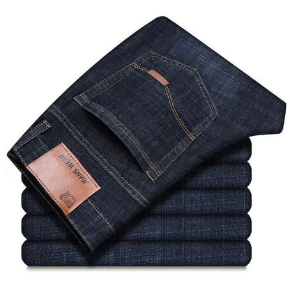 Men's jeans, casual straight leg, elastic, fashionable, classic, blue and black work denim pants, men's brand clothing