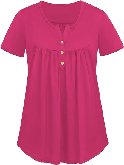 Solid Color Button Front Tee, Casual Fashion Short Sleeve Scoop Neck T-shirt for Summer